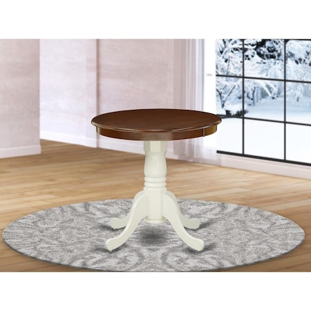 East West Furniture East West Furniture EMT-MLW-TP 30 in. Eden Round Rubber Wood Walnut Dining Table with Linen White Pedestal EMT-MLW-TP